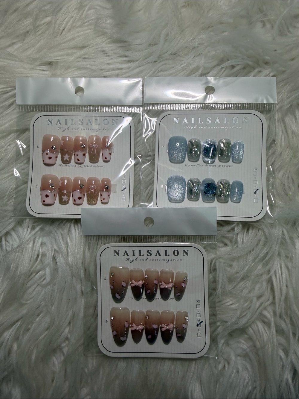 Nail Salon Handmade On Nail Sets - Neutral Pink, Blue & Ombre Brown Styles